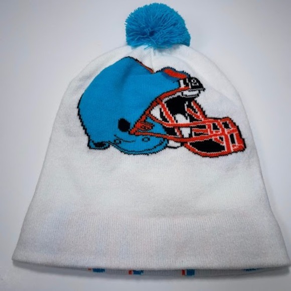 Miami Dolphins Knit Beanie Pom Football Helmet Hat White Aqua Orange Winter - Picture 10 of 10